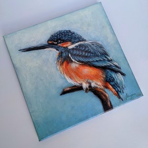 Bird art, Original acrylic painting, Kingfisher, bird art, canvas, home decor, one of a kind, collectible art image 2