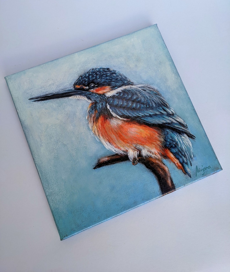 Bird art, Original acrylic painting, Kingfisher, bird art, canvas, home decor, one of a kind, collectible art image 2