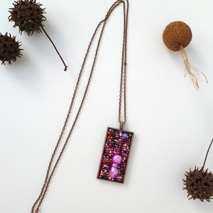 Purple necklace, Purple melange, antique copper bezel pendant, bead embroidery, statement pendant, copper chain image 3