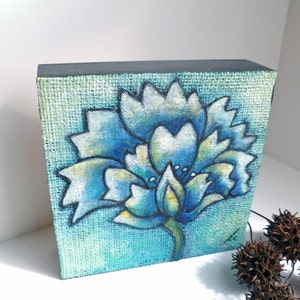 Blue flower art, Original floral artwork, acrylic painting, home decor, home accents, Flower fantasy IV image 1