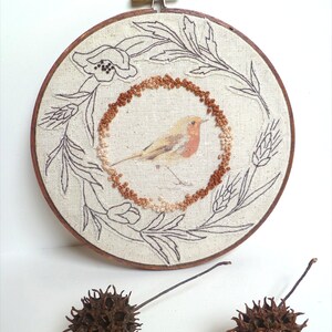 Bird hand embroidery, hoop art, wall hanging, home decor, hand stitched, decoration, one of a kind, fabric collage, unique, textile art