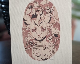 Leafeon inspired Art print, Original illustration, matte print, 11 x 8.5