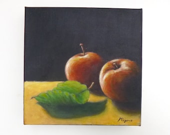 Red apples painting, Original acrylic painting, still life, home decor, collectible art, small artwork, daily painting