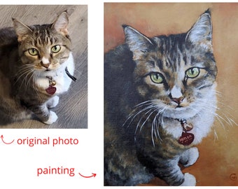 Custom Cat Portrait on Canvas, Hand-painted Pet Portrait, Commission art, Cat Portrait, Painting from Photo, Pet Loss, Memorial Gifts