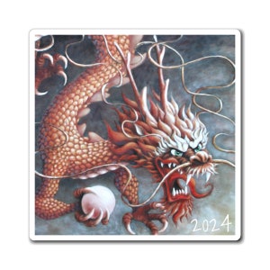 Dragon Year Magnets, dragon art, mythical animal art, refrigerator magnet, kitchen decor, Chinese horoscope, year of a dragon image 2