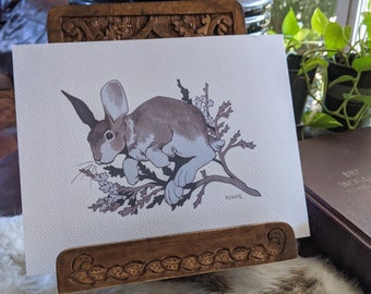 Rabbit print, Hare original illustration matte print, 11 x 8.5, rabbit jumping, home decor, collectible art