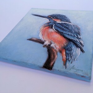 Bird art, Original acrylic painting, Kingfisher, bird art, canvas, home decor, one of a kind, collectible art image 3