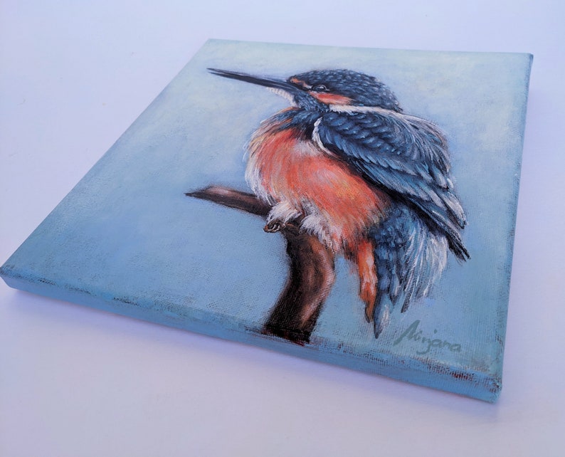 Bird art, Original acrylic painting, Kingfisher, bird art, canvas, home decor, one of a kind, collectible art image 3