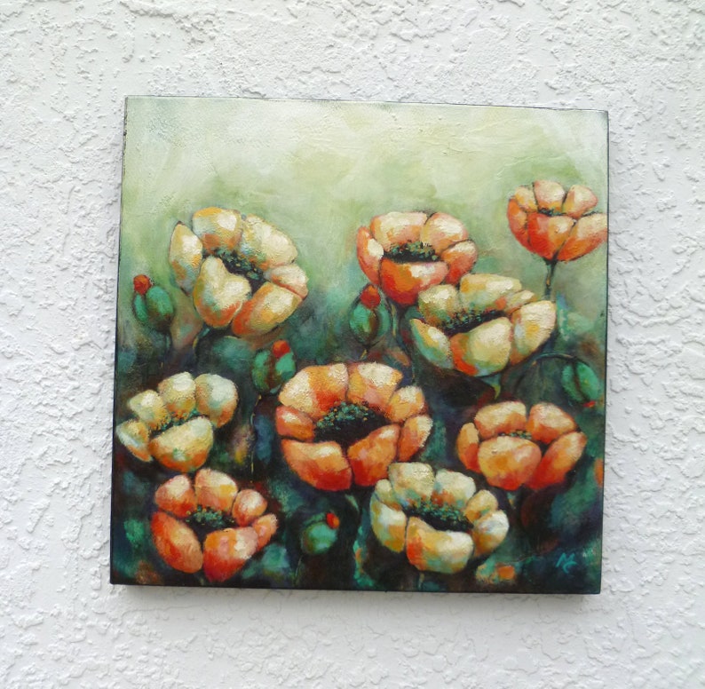 Flowers acrylic painting, original art, cradled wood panel, home decor, ready to hang, collectible art, one of a kind, Terra Fantasia II image 9