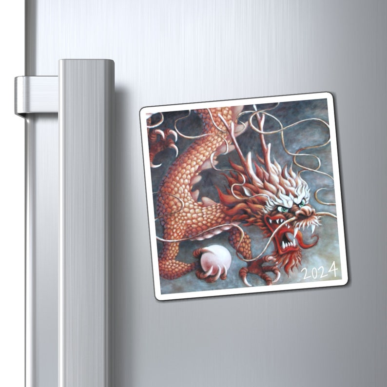 Dragon Year Magnets, dragon art, mythical animal art, refrigerator magnet, kitchen decor, Chinese horoscope, year of a dragon image 3