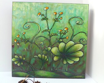 Floral painting, Original acrylic painting, home decor, collectible art, daily painting, field, flowers fantasy, Lady's mantle