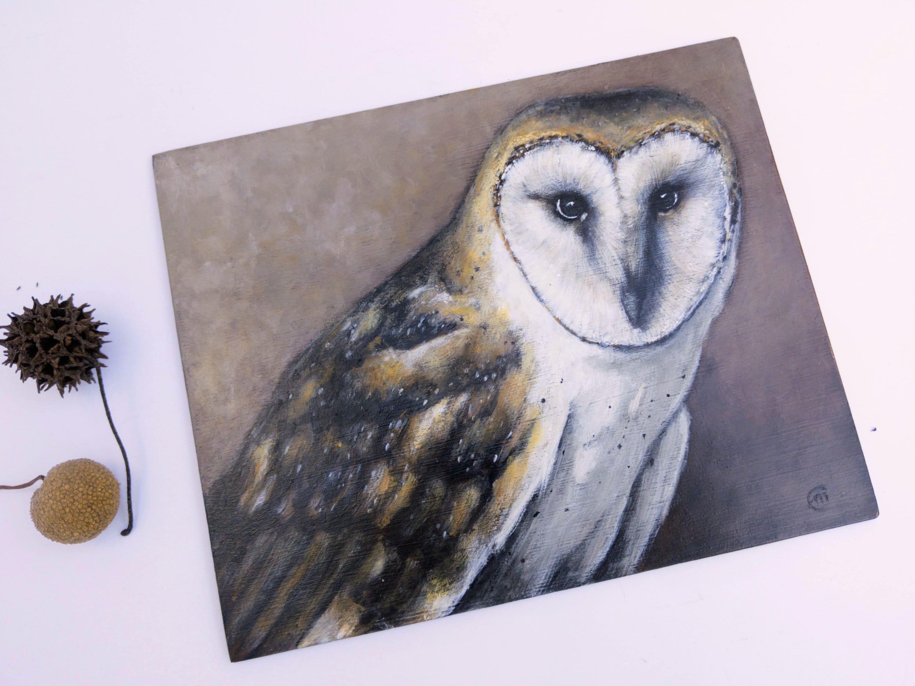 Original Barn Owl Acrylic Painting on Hardboard (8x10 inches)