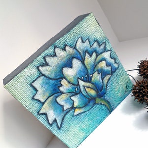 Blue flower art, Original floral artwork, acrylic painting, home decor, home accents, Flower fantasy IV image 3