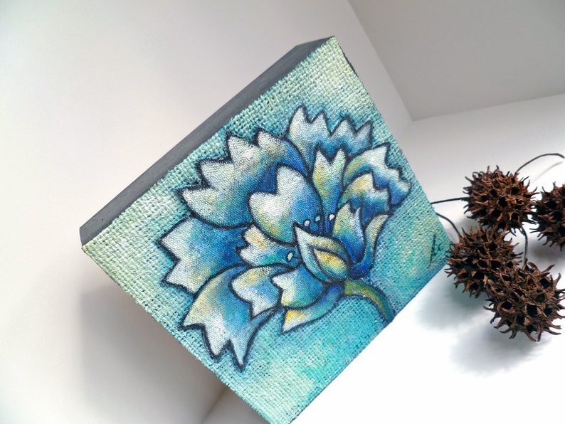 Blue flower art, Original floral artwork, acrylic painting, home decor, home accents, Flower fantasy IV image 3