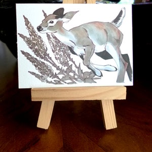 Jumping Deer ACEO Print: Original Animal Illustration (3.5 x 2.5)