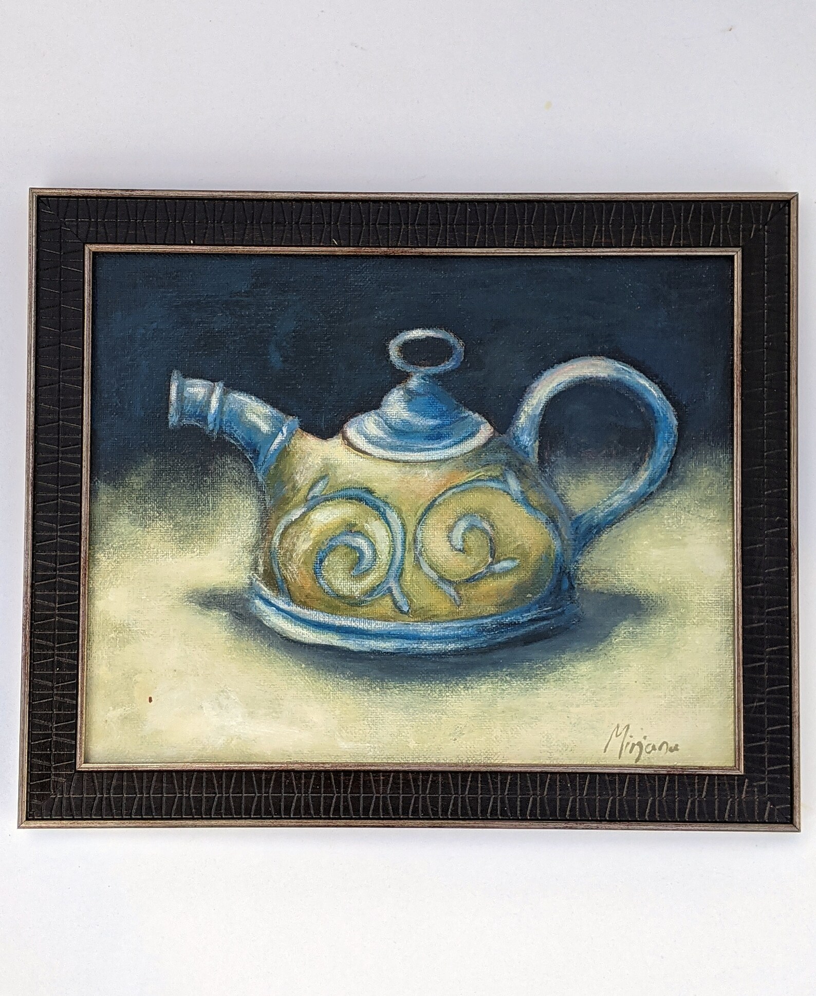 Original Acrylic Painting Blue and Green Teapot Home Decor Etsy
