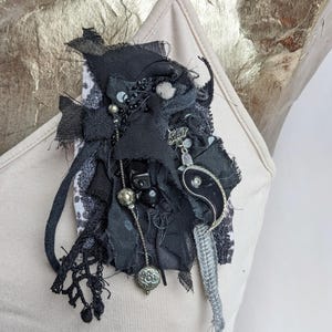 Fiber Art Brooch: Hand-Stitched Upcycled Textile & Bead Pin