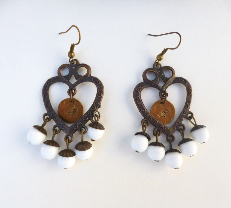 one of a kind Dandelion stamped white copper chandelier earrings bohemian style statement jewelry fashion trendy