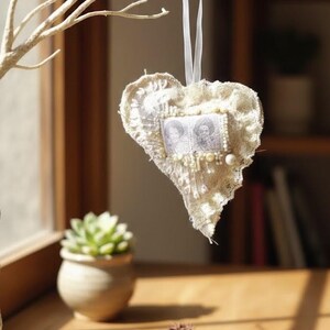Hand Stitched Heart Ornament: Fiber Art with Netherland Stamp image 3