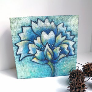 Blue flower art, Original floral artwork, acrylic painting, home decor, home accents, Flower fantasy IV image 5