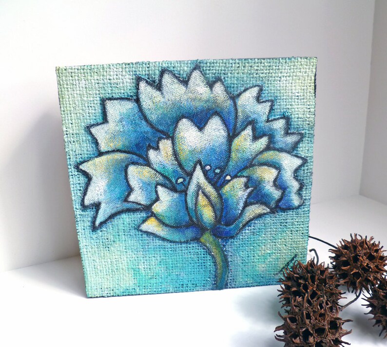 Blue flower art, Original floral artwork, acrylic painting, home decor, home accents, Flower fantasy IV image 5