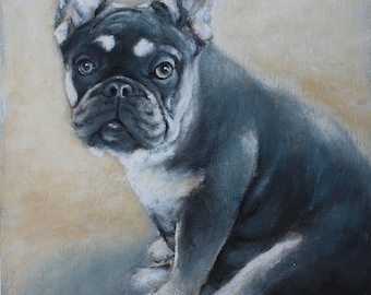 Original Acrylic Painting, French Bulldog "Frenchie" Art, 10x8 inches