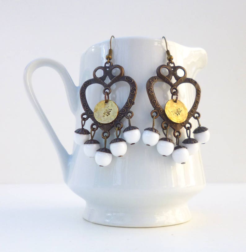 one of a kind Dandelion stamped white copper chandelier earrings bohemian style statement jewelry fashion trendy