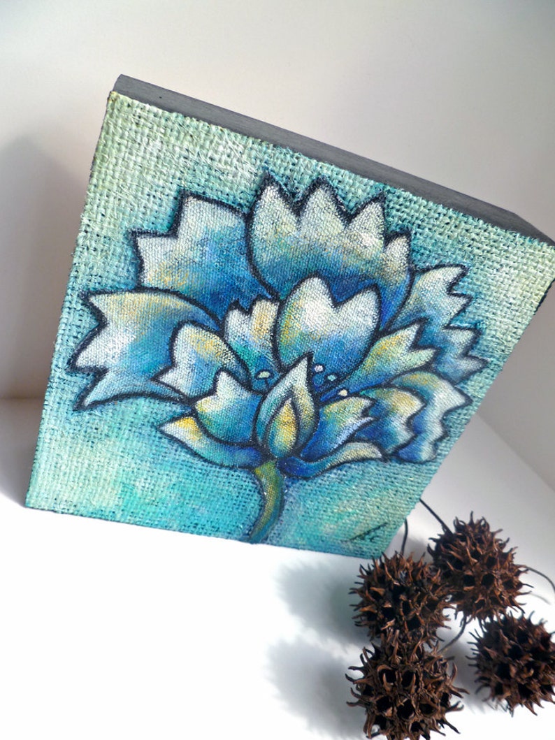 Blue flower art, Original floral artwork, acrylic painting, home decor, home accents, Flower fantasy IV image 4