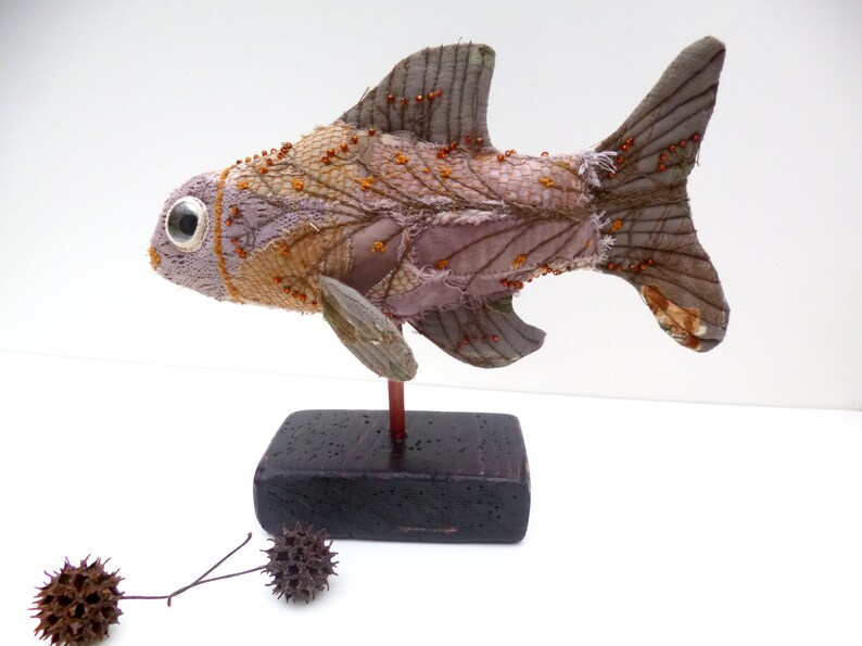 Fiber Art Fish Soft Sculpture Bead Embroidery Home Decor | Etsy