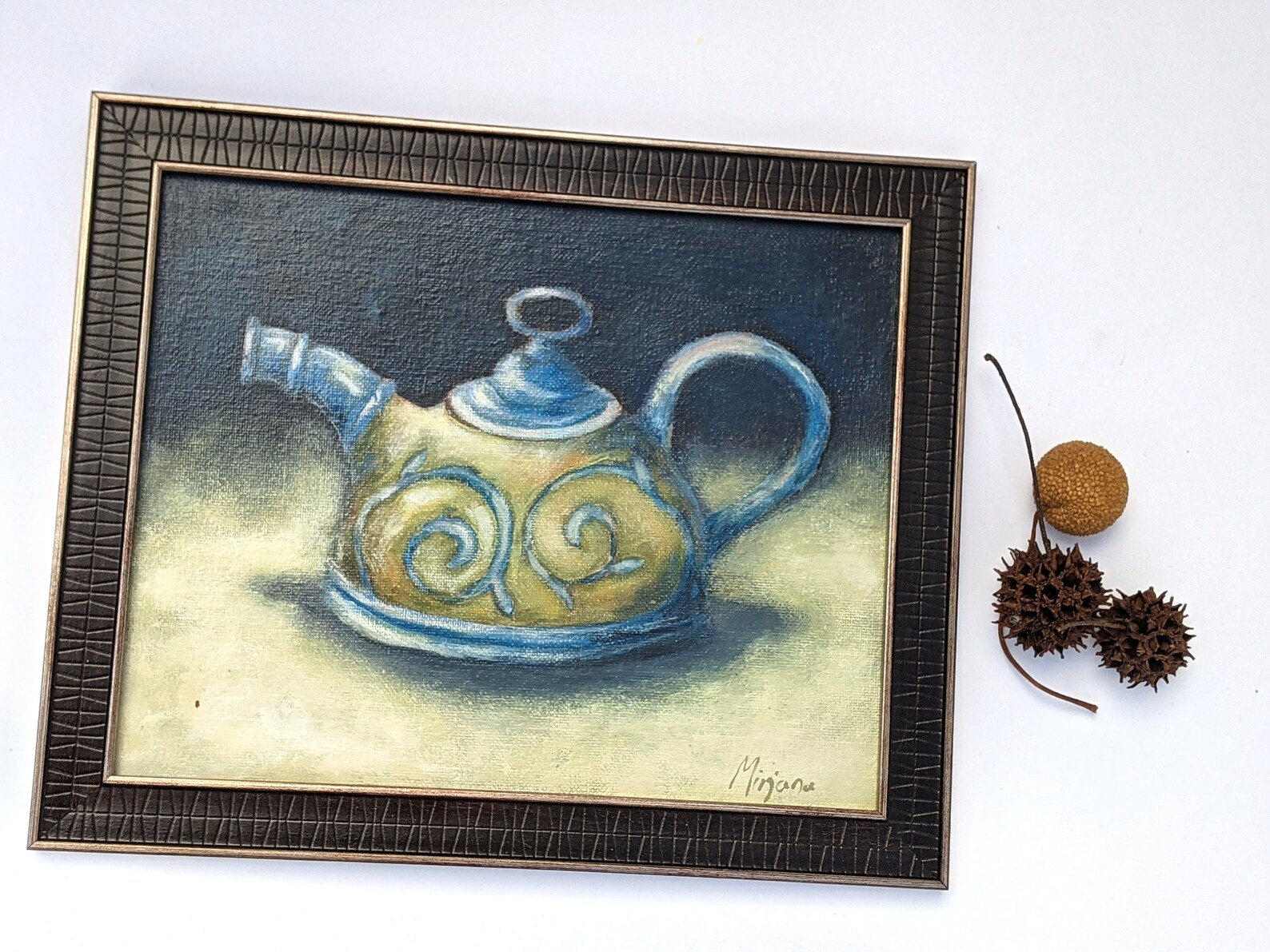 Original Acrylic Painting Blue and Green Teapot Home Decor Etsy