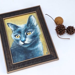 Original cat portrait &quot;Cat II&quot;, Acrylic Painting on Canvas Panel, Feline Home Decor, Pet Lover Gift