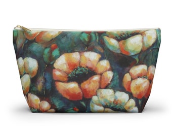 Accessory Pouch w T-bottom, floral design, pencil bag, cosmetic travel bags, Terra Fantasia II