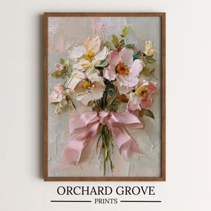 Coquette Wildflowers Wall Art Print Pink Bow Wall Art Flowers Bouquet Painting Pink Botanical Art Girly Wall Art Print Girl Apartment 303