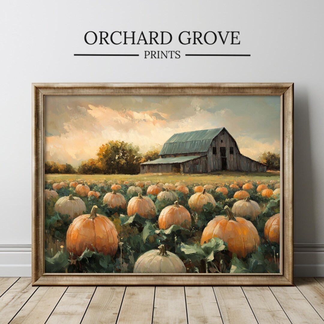 Rustic Pumpkin Patch Farmhouse Printable, Vintage Fall Landscape Wall ...