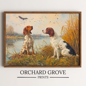 Duck Hunting Bird Dogs Vintage Oil Painting Pointer Dog Landscape Hunter Art Hunting Dog Wall Art Decor Country Hunting Theme Print 227