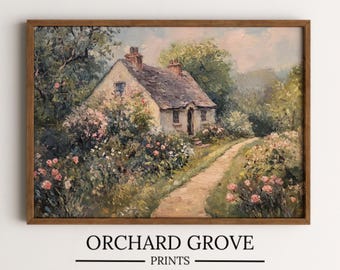 Cottage Garden Art Cottage Painting French Country Decor Cottage Country Wall Art Printable Rose Garden Painting English Cottagecore Art 260
