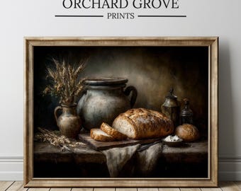 Art mural vintage pain de campagne, impression de levain rustique, décoration de cuisine campagnarde, art de cuisine de ferme imprimable, art du pain, impression de pain 581