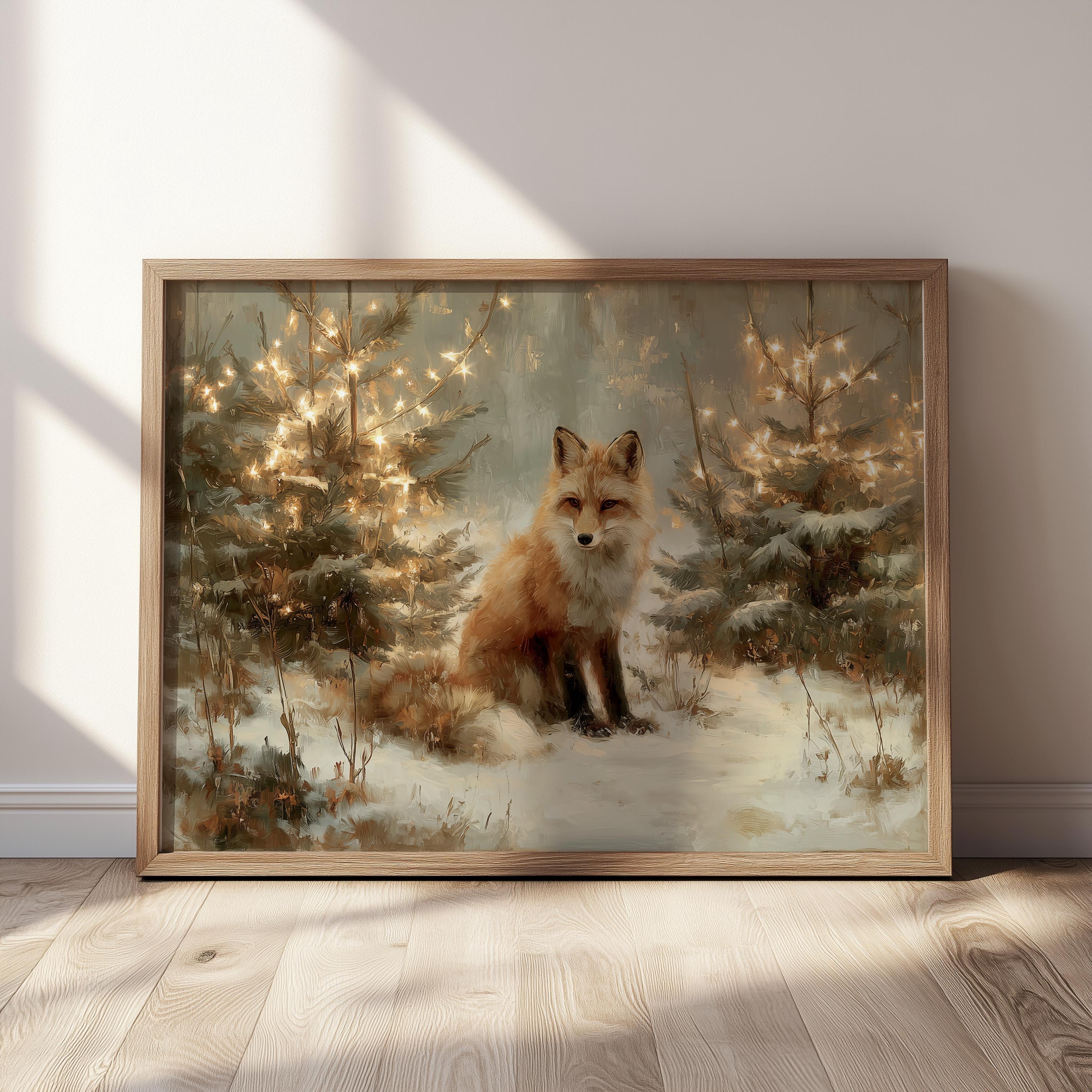 Rustic Fox Image Christmas Fox Print, Rustic Woodland Animal Wall Art, Farmhouse Winter ...