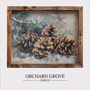 Vintage Christmas Pinecone Decor Still Life Rustic Christmas Wall Art Pinecone Holiday Decor Winter Art | Nature Wall Art 176