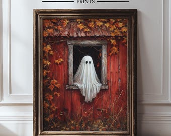 Rustic Ghost Barn Halloween Print, Vintage Farmhouse Decor (Digital Download)
