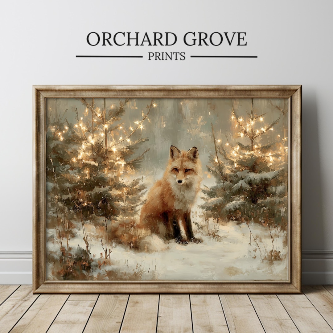 Rustic Fox Image Christmas Fox Print, Rustic Woodland Animal Wall Art, Farmhouse Winter ...