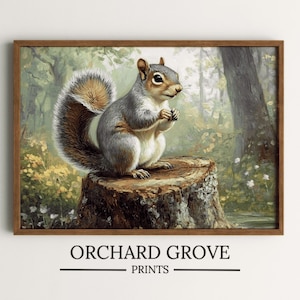Tree Squirrel Art Spring Woodland Animals Squirrel Print Squirrel Decorative Wall Art Woodland Animals Oil Painting Woodland Critters 251