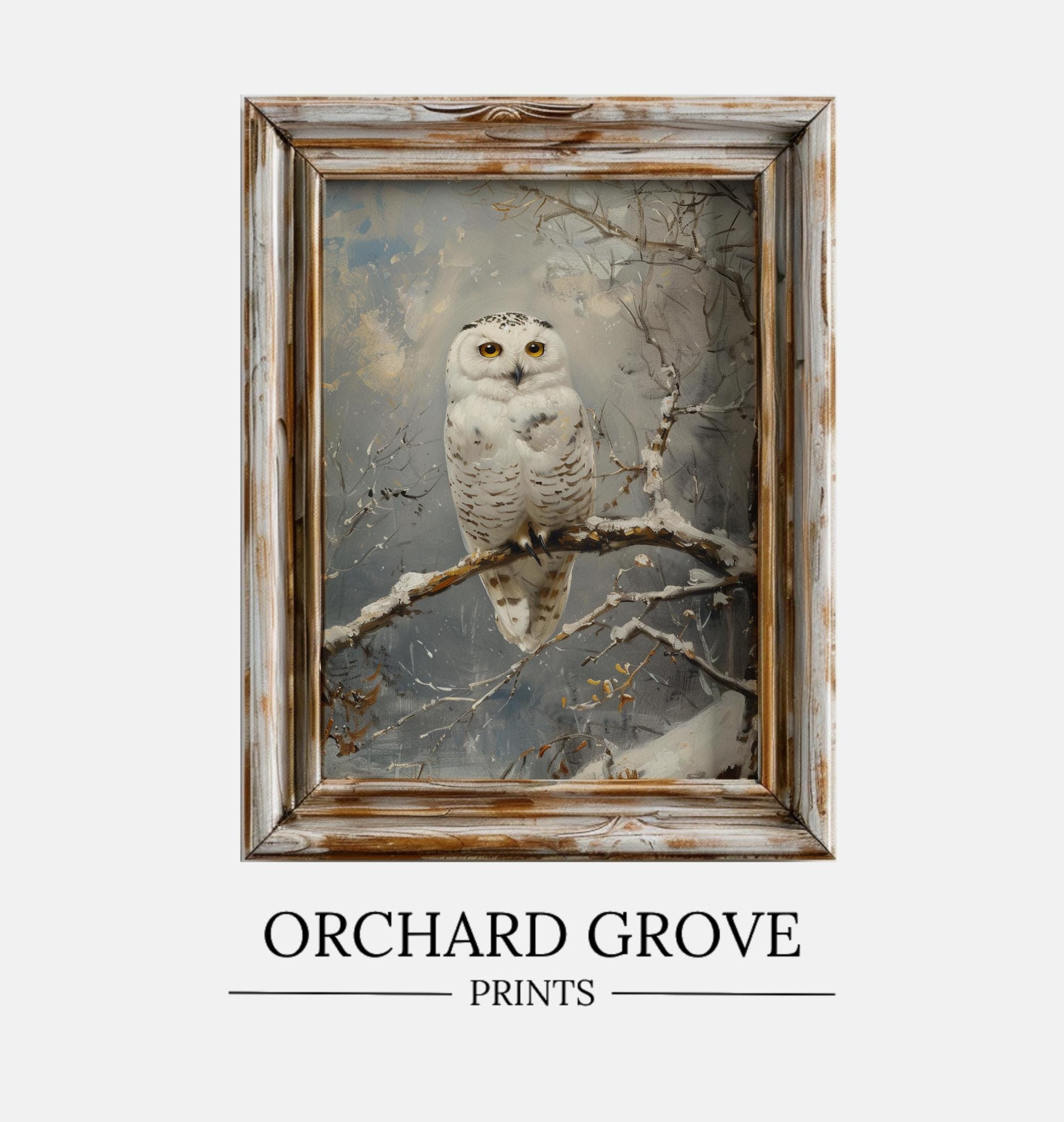 Snow Owl Winter Print Winter Woodland Animals Wall Art Vintage Winter Prints Rustic Home Decor Winte