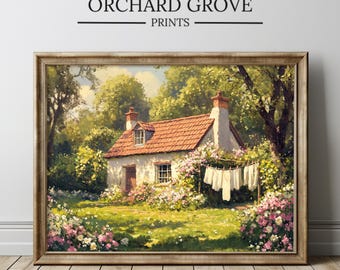 Vintage Laundry Cottage Art Print, Rustic Farmhouse Decor (Digital Download)