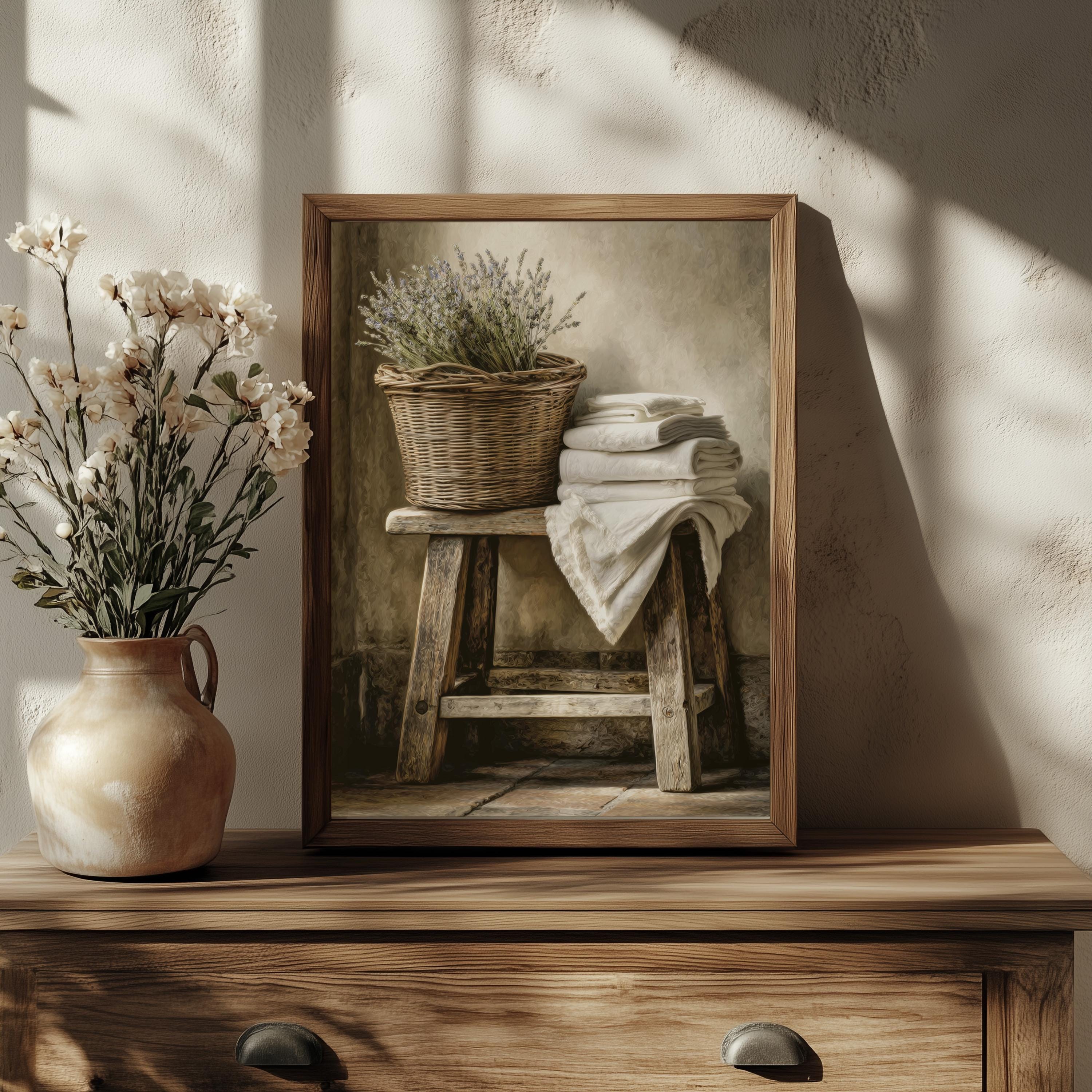 Farmhouse Laundry Room Art, Rustic Basket Linens Wall Decor, Country ...
