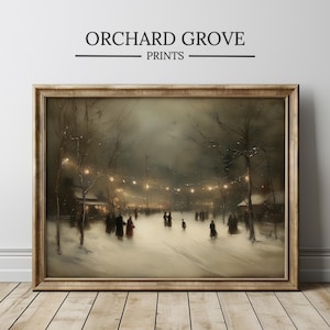 Victorian Winter Print, Moody Vintage Christmas Art, Rustic Holiday Wall Decor, Old World Winter Landscape, Christmas Market Print, Xmas 515