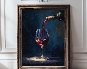 Red Wine Art Print, Modern Wine Wall Decor, Elegant Kitchen Art, Dining Room Art, Bar Decor, Gift for Wine Lovers, Wine Painting 576