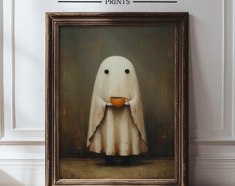 Ghost Coffee Art Print, Spooky Kitchen Decor (Digital Download)