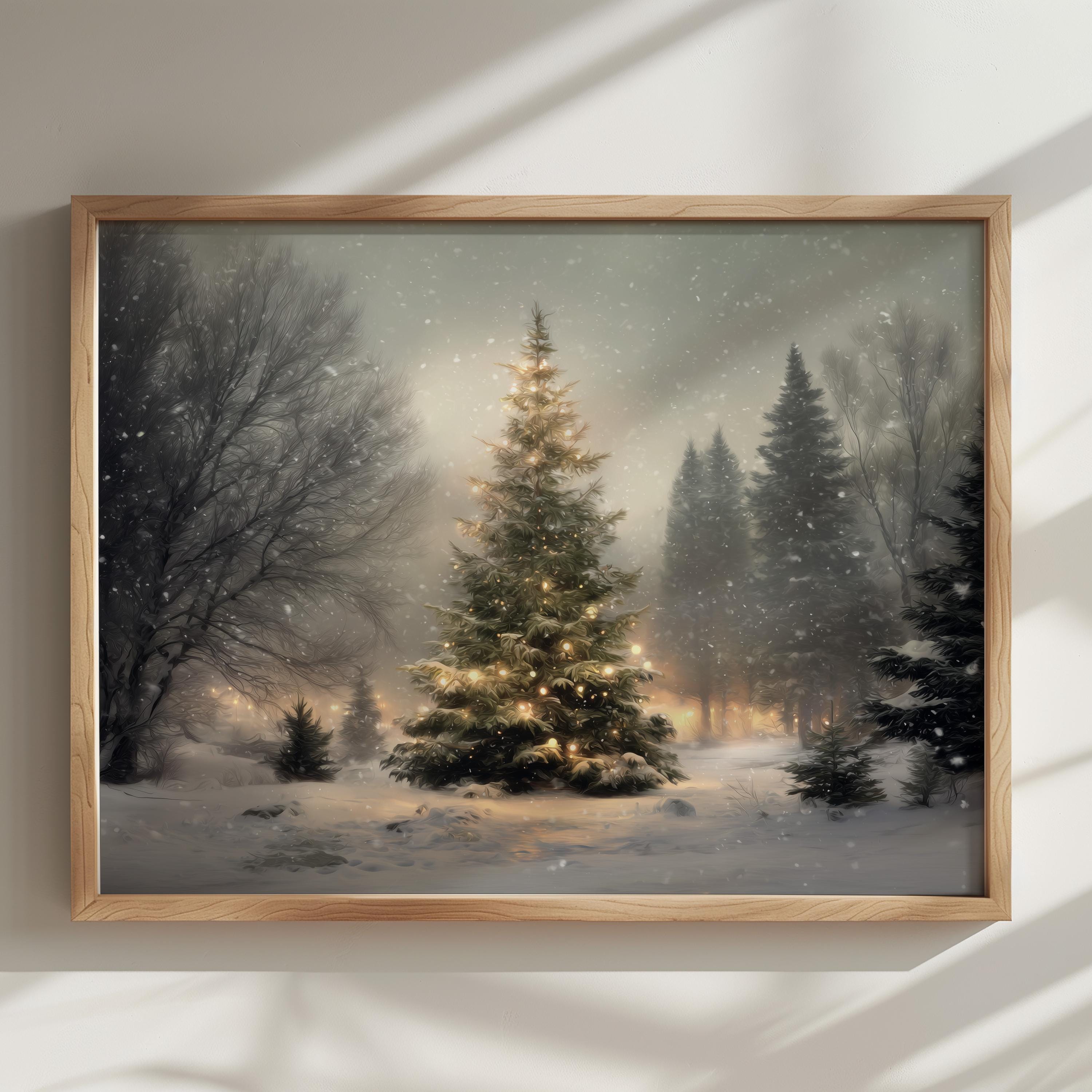 Winter Christmas Tree Print, Rustic Farmhouse Wall Art, Cozy Holiday ...
