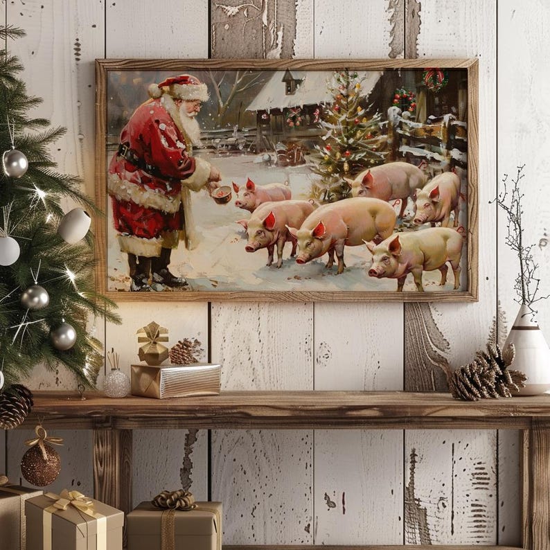 Santa Farm Wall Art Set of 8 Santa Farm Print Christmas Farm Art ...